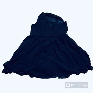 Alfred Angelo Semi Formal Dress One Sheer Shoulder Navy Blue Knee Length Sz 16